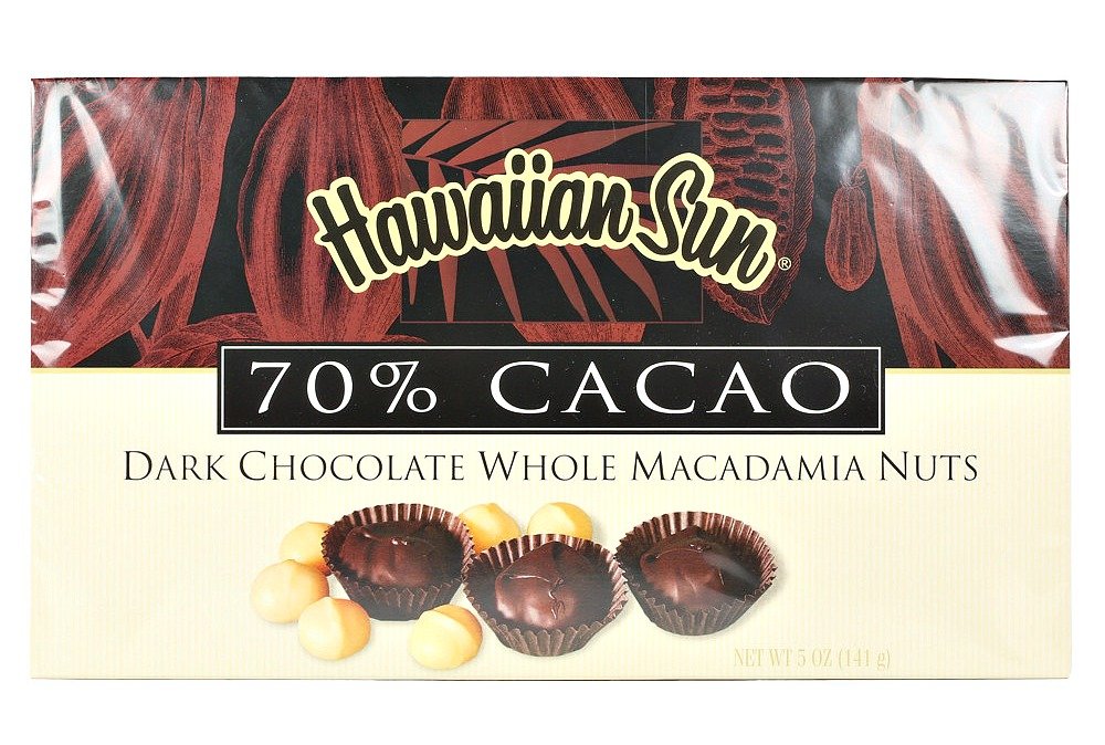 Hawaiian Sun 70% Cacao Dark Chocolate Whole Macadamia Nuts (6 Boxes)