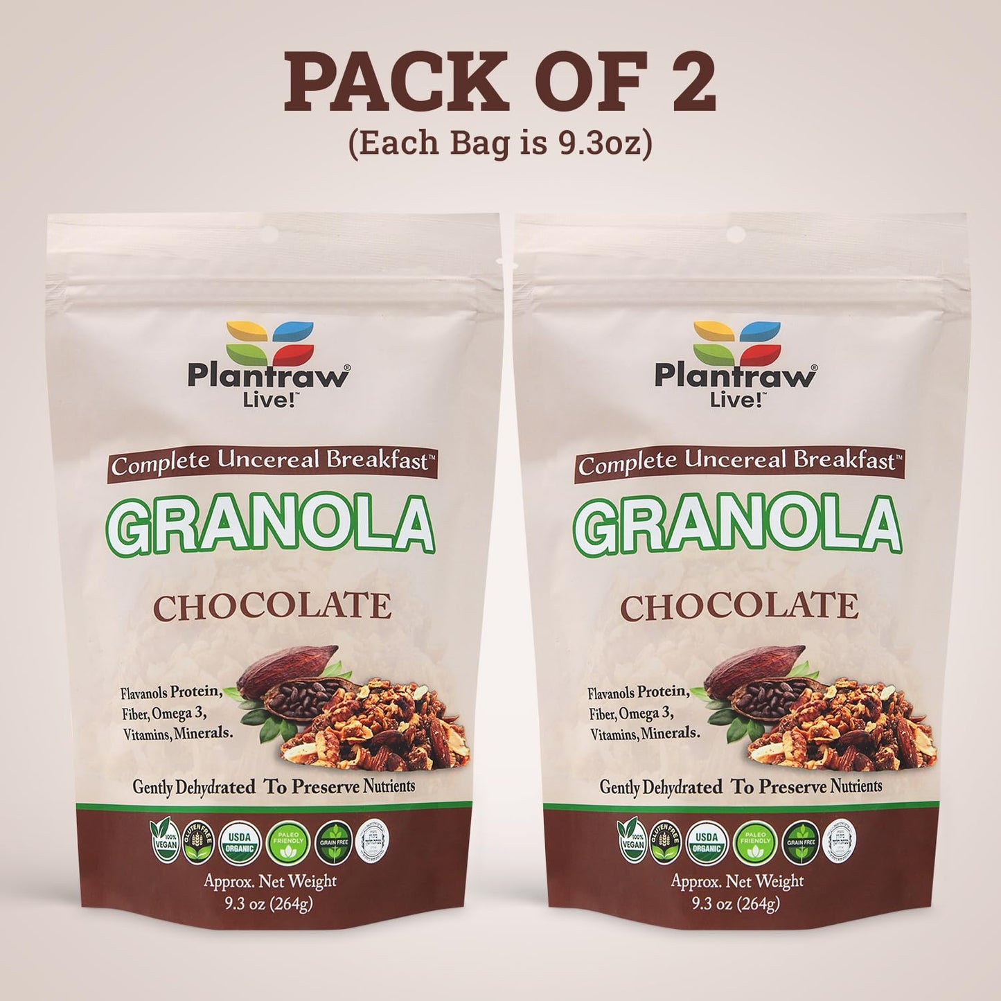 Chocolate Un-Cereal ™ Granola Gluten Free and Grain Free, Dehydrated 9.3oz Pack of healthy granola, Perfect for Smoothies, Free from Cheap Fillers