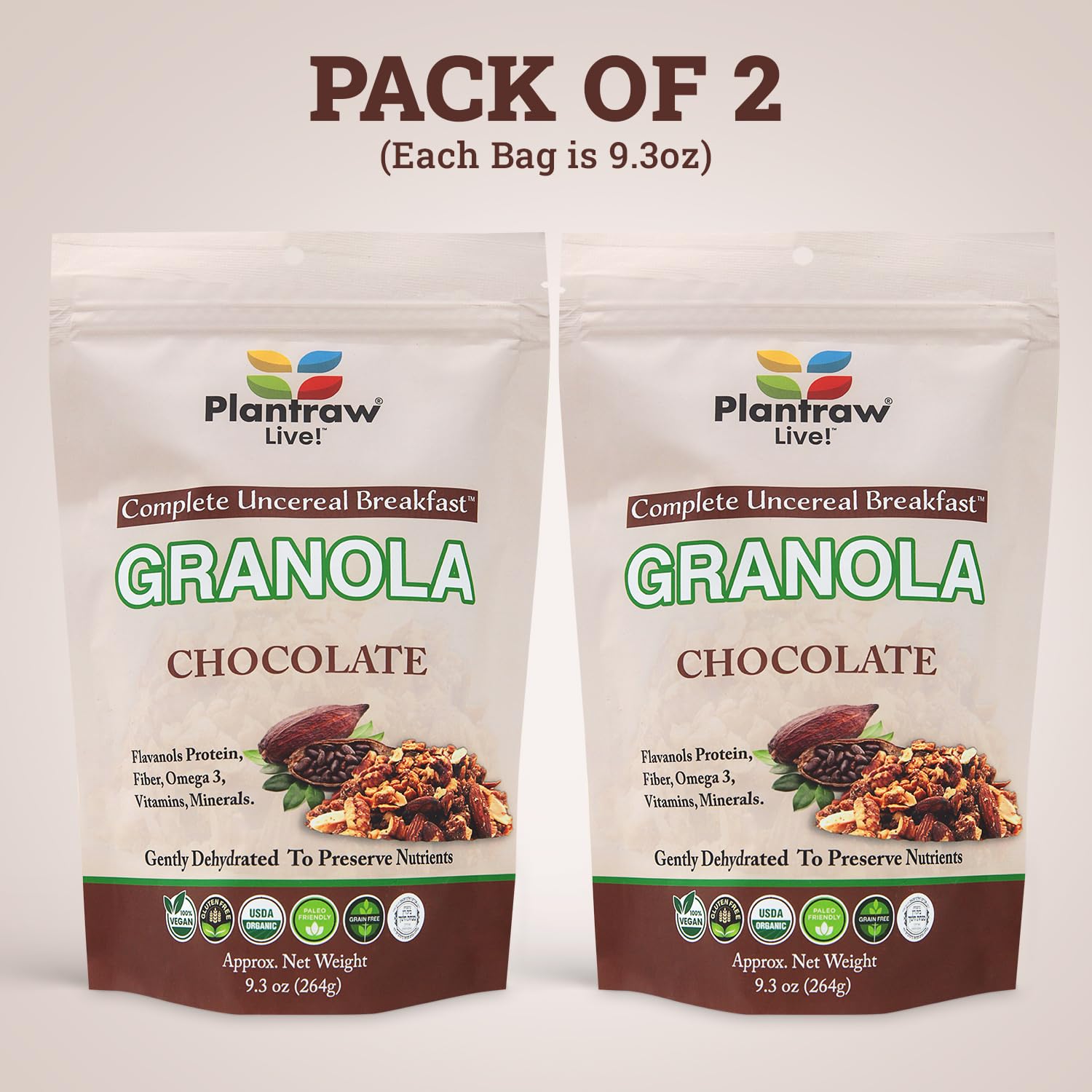 Chocolate Un-Cereal ™ Granola Gluten Free and Grain Free, Dehydrated 9.3oz Pack of healthy granola, Perfect for Smoothies, Free from Cheap Fillers