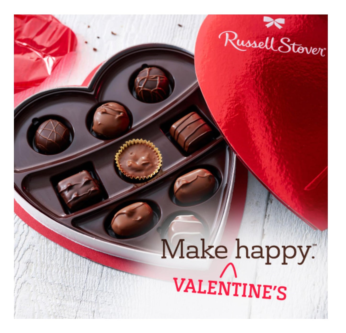 Russell Stover Valentine's Day Red Foil Heart - Assorted Milk and Dark Chocolate Candy - Perfect for That Special Someone - 9 Pieces