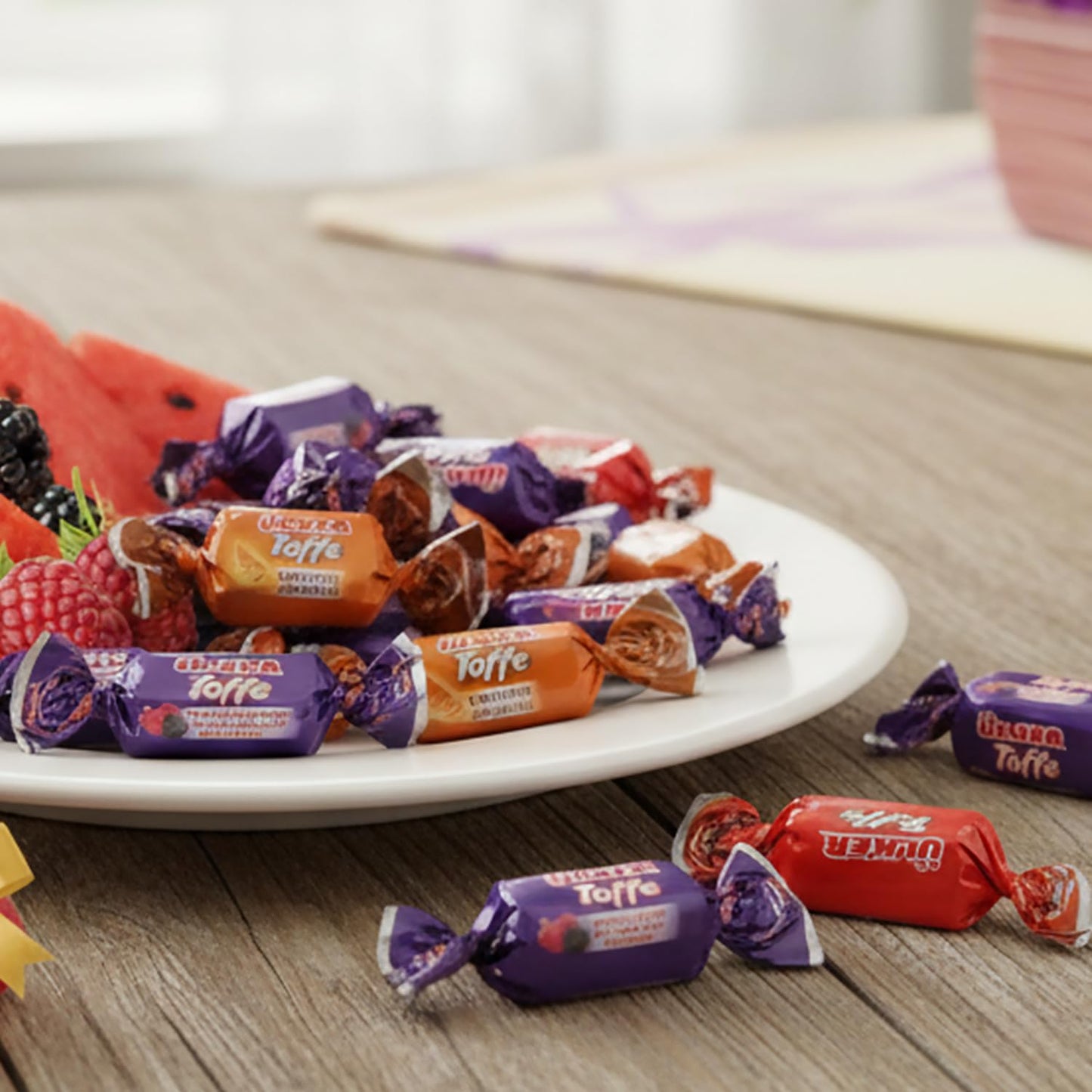 Ceres Gourmet Toffee Candy Bulk 12.3 oz Bag, Individually Wrapped Assorted Soft Chewy Toffee Candies, Blackberry Raspberry Watermelon and Caramel
