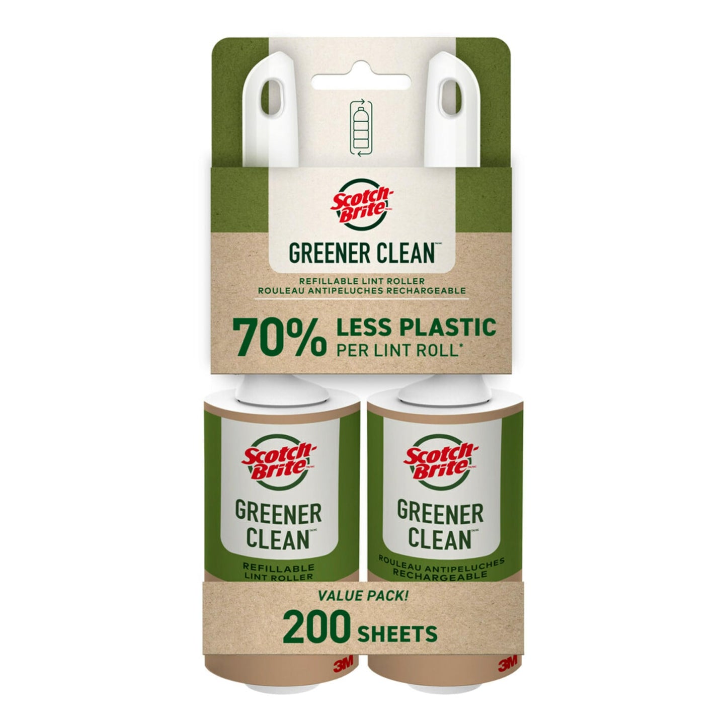 Scotch-Brite Greener Clean Lint Roller Twin Pack, 100 Sheets, Reusable Lint Rollers for Clothes, Furniture, and Pet Hair, Tidy Up Fabrics with a More