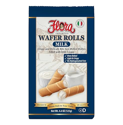 Flora Wafer Rolls Milk - Light & Crispy Rolled Wafers with Milk Cream - Oven Baked Italian Snack - 4.4 oz (125g)