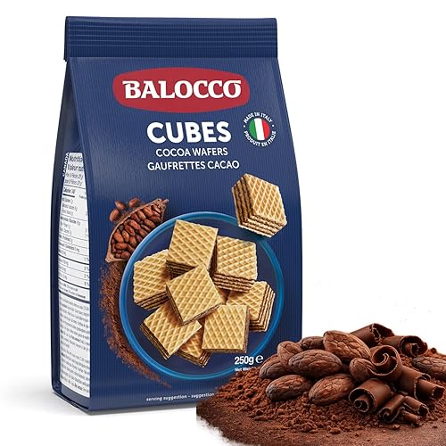 Balocco Cocoa Wafer Cubes Cookies 8.8 Oz (250g) - Crispy Italian Square Wafer Chocolate Cookies with 4 Layers of Cacao Butter, Non-GMO, Product