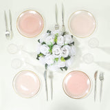 Efavormart 10-Pack 7" Transparent Blush Pink Hammered Plastic Dessert Plates, Round Appetizer Plates with Gold Rim for Bridal Showers and Tea Parties
