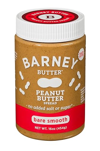 Barney Butter Peanut Butter, Bare Smooth, 16 Ounce Jar, Natural, No Stir, Non-GMO, Gluten Free, Keto, Vegan