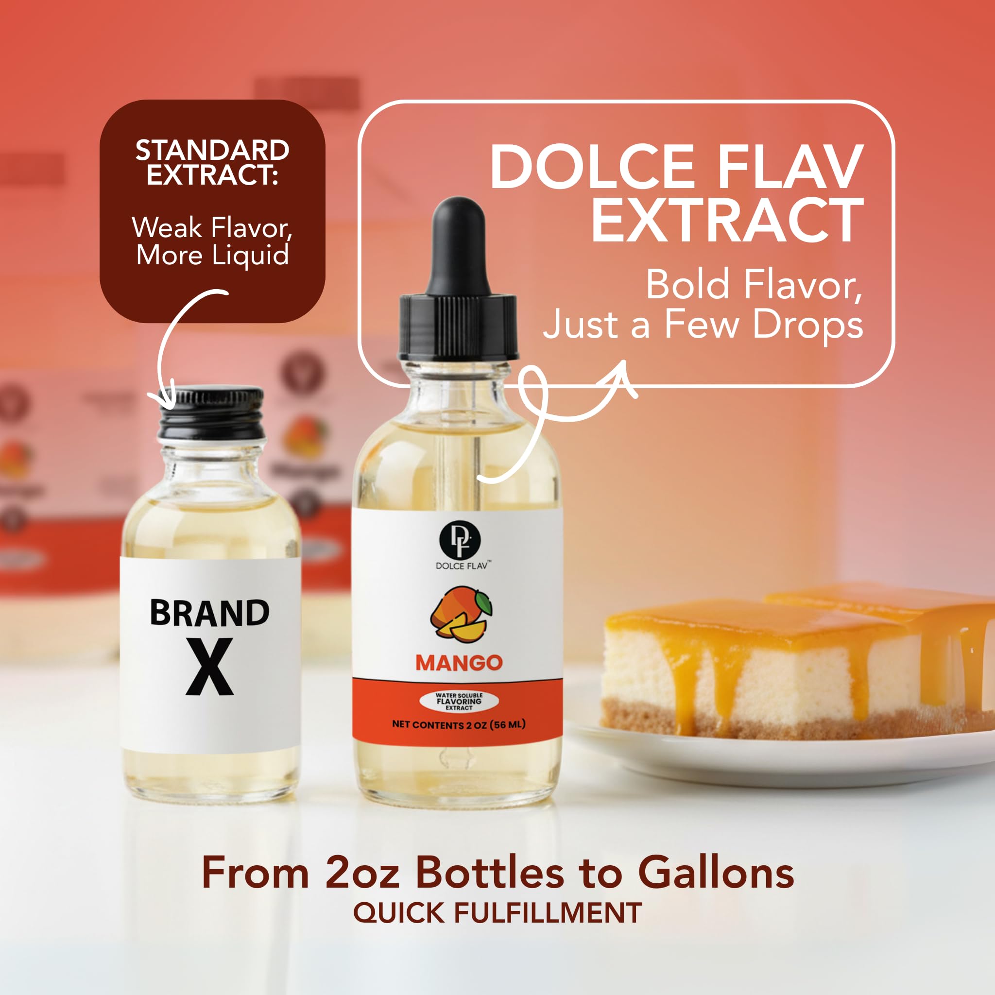 Dolce Flav Mango Extract - 2 Ounce Water-Soluble Multipurpose Flavoring Ideal for Baked Goods, Beverages, Coffee, Desserts & Ice Cream - Mango Essence
