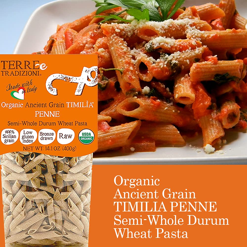 TERRE E TRADIZIONI 6 PACKS ORGANIC ITALIAN SEMI WHOLE DURUM WHEAT PENNE PASTA,LOW-GLUTEN INDEX. Has 6X More Fiber and Protein than Popular Grains. Al