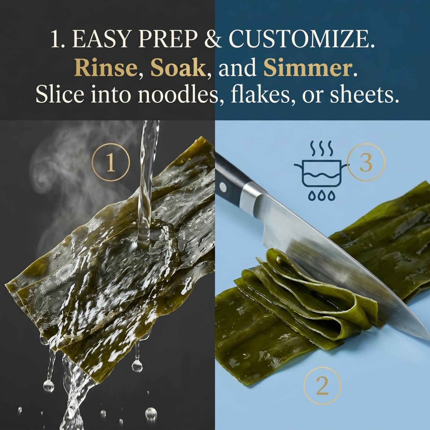 Premium Kombu, 7.05oz Dried Kelp from Hokkaido Japan, No Additives Sun-Dried Seaweed, for Japanese cuisine Seaweed Salad Dashi Stock Miso Soup Rice
