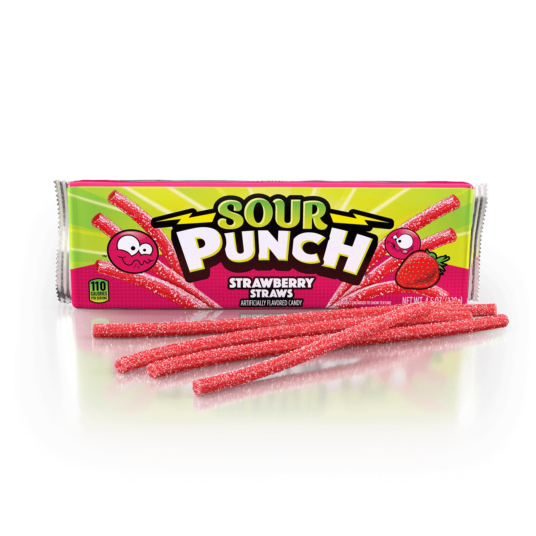 Sour Punch Straws, Sweet & Sour Strawberry Fruit Flavor, Chewy Candy, 4.5oz Tray (12 Pack)