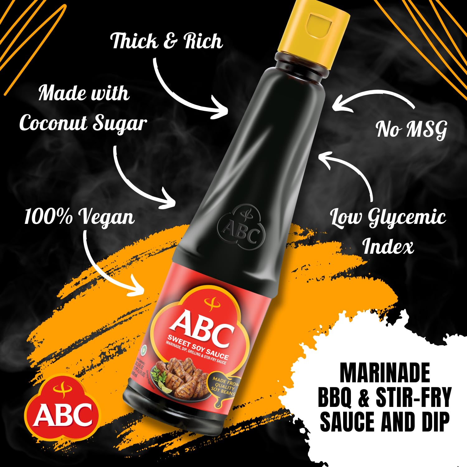 ABC Sweet Soy, Black Dark Marinade, 20.3 Oz, Savory Sauce, Dip, Stir-fry, Glaze, Vegan, No MSG, Plant-based, Halal, Umami Flavor, Indonesian Kecap