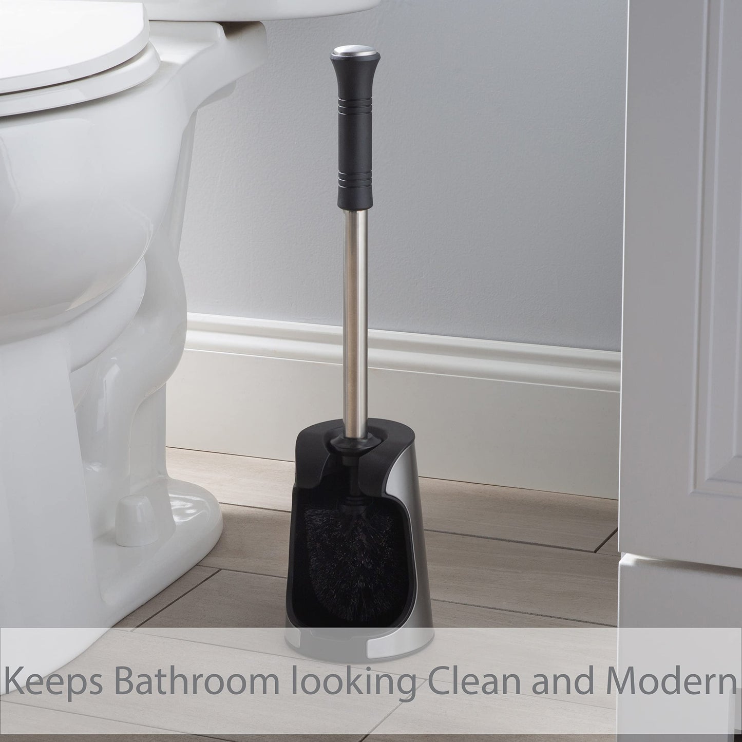 Bath Bliss Snap Hold Toilet Brush and Holder | Bathroom | Cleaning and Storage | Open Base Quick Dry | Compact Space Saving | Easy Grip Handle |