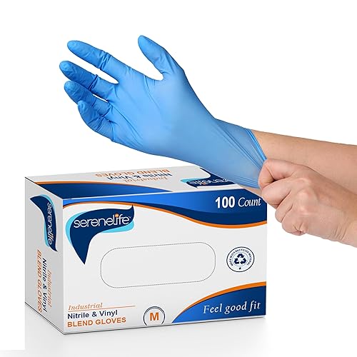 SereneLife Medium Gloves Nitrile Disposable Latex & Powder Free - Great for Kitchens, Food Handling & Cleaning Supplies - Soft & Comfortable fit