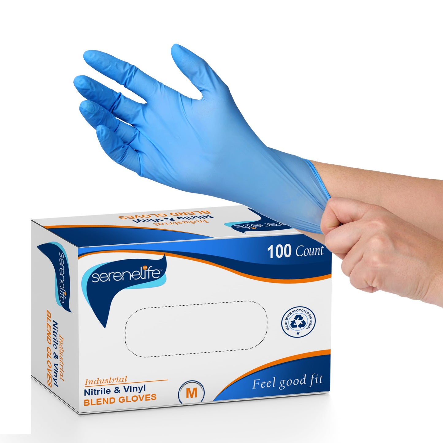 SereneLife Medium Gloves Nitrile Disposable Latex & Powder Free - Great for Kitchens, Food Handling & Cleaning Supplies - Soft & Comfortable fit