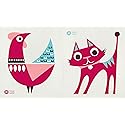 Trendy Tripper Swedish Dishcloth/Sponge Cloths Mid-Century Modern Design Pack of 2: CAT + Rooster (Pk of 2 Cat + Rooster Red-Pink)