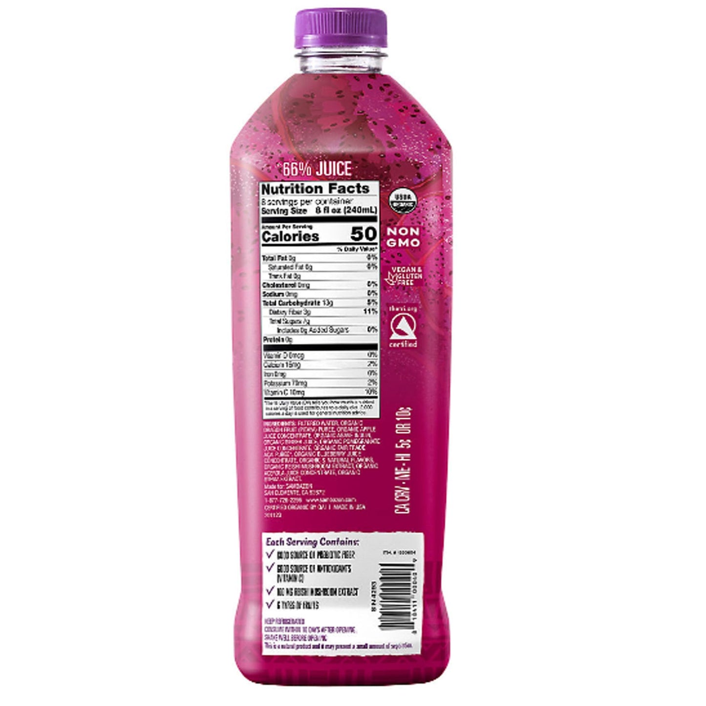 Sambzon Organic Dragon Fruit Juice Blend, 64 fl. Oz.
