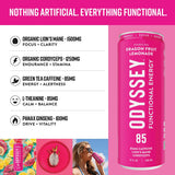Odyssey Functional Energy Drink for Focus, Cognition & Mood Support 12 Pack - Adaptogenic Drink with 85mg Green Tea Caffeine, Lion’s Mane, Cordyceps
