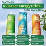 LivReal Clean Energy Drink - Organic Green Tea Caffeine 125mg + L-Theanine 100mg - Real Fruit, No Sweeteners or Flavorings - Vitamin C & B Complex