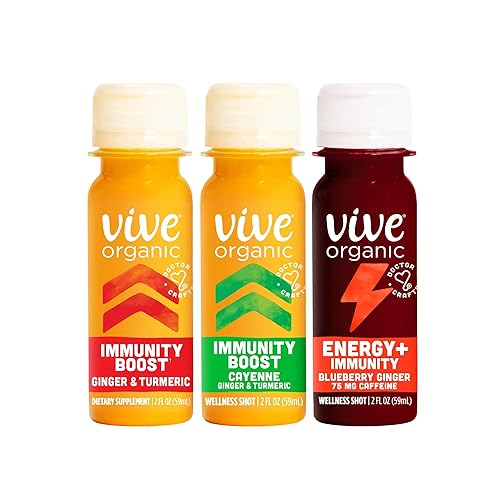 Vive Organic Wellness Shots Fridge Stock Up Variety Pack | 12 Immunity Boost Orginial | 12 Immunity Boost Cayenne | 12 Energy + Immunity (2 oz Shots