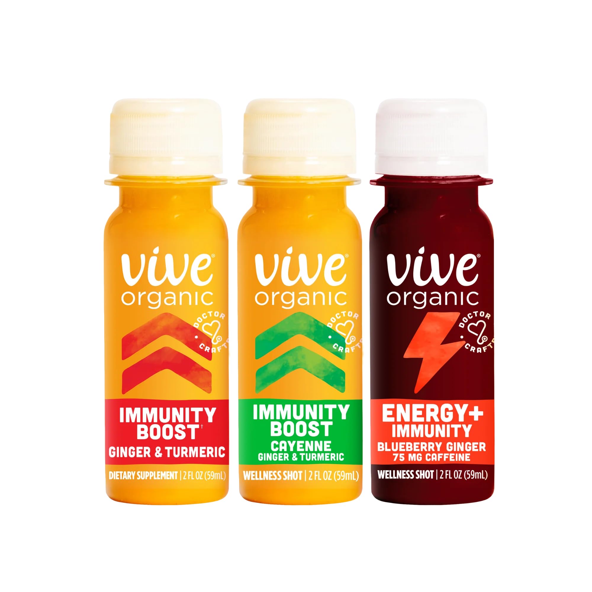 Vive Organic Wellness Shots Fridge Stock Up Variety Pack | 12 Immunity Boost Orginial | 12 Immunity Boost Cayenne | 12 Energy + Immunity (2 oz Shots