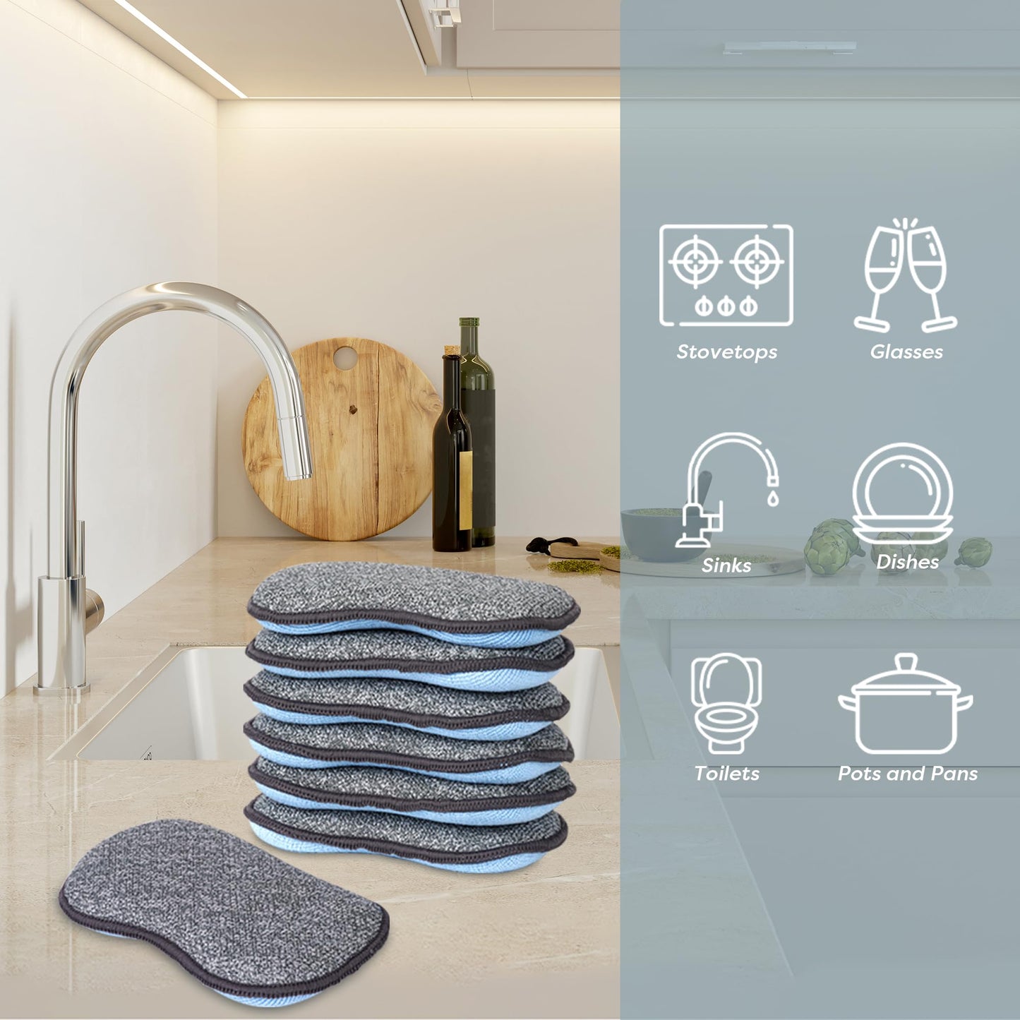 Multi-Purpose Scrub Sponges for Kitchen by Scrub- it - Non-Scratch Microfiber Sponge Along with Heavy Duty Scouring Power - Effortless Cleaning