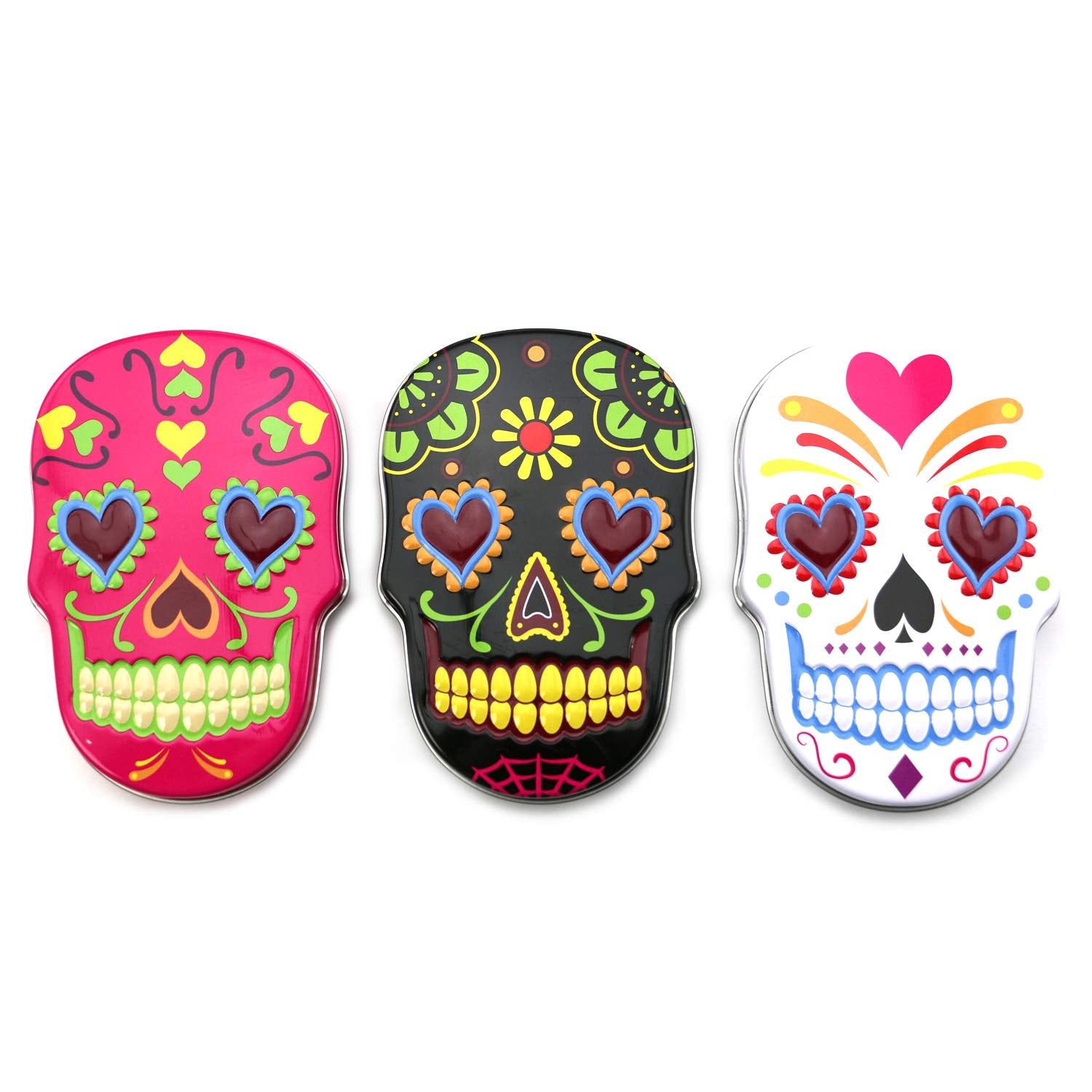 Sugar Skulls Tin Candy (18 Pack Case) Festive Sweet Flavor Skill Shaped Gift Stuffers with 2 Gosutoys Stickers