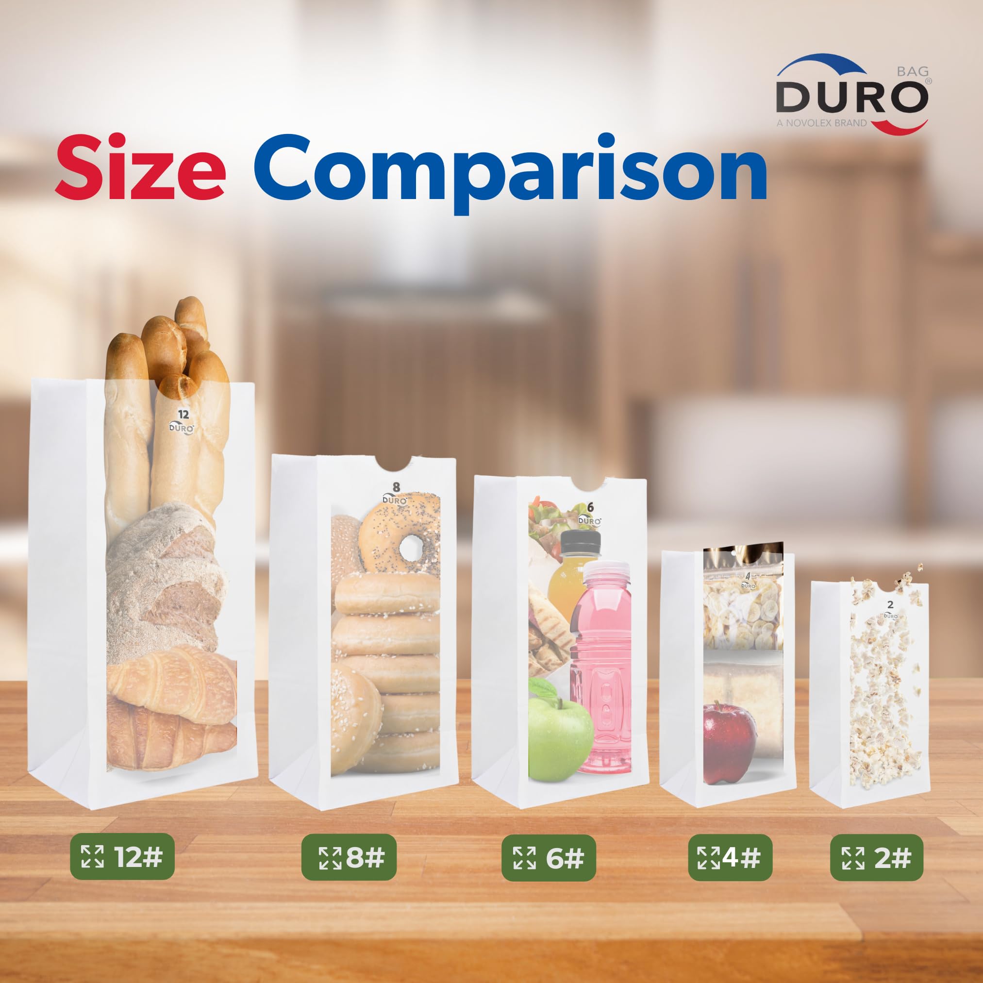 Duro 8# White Paper Bags 100 Count - Bulk White Paper Lunch Bags for Deli, Restaurant Takeout, Grocery & Luminary Disposable SOS Lunch Sacks - 6.12 x