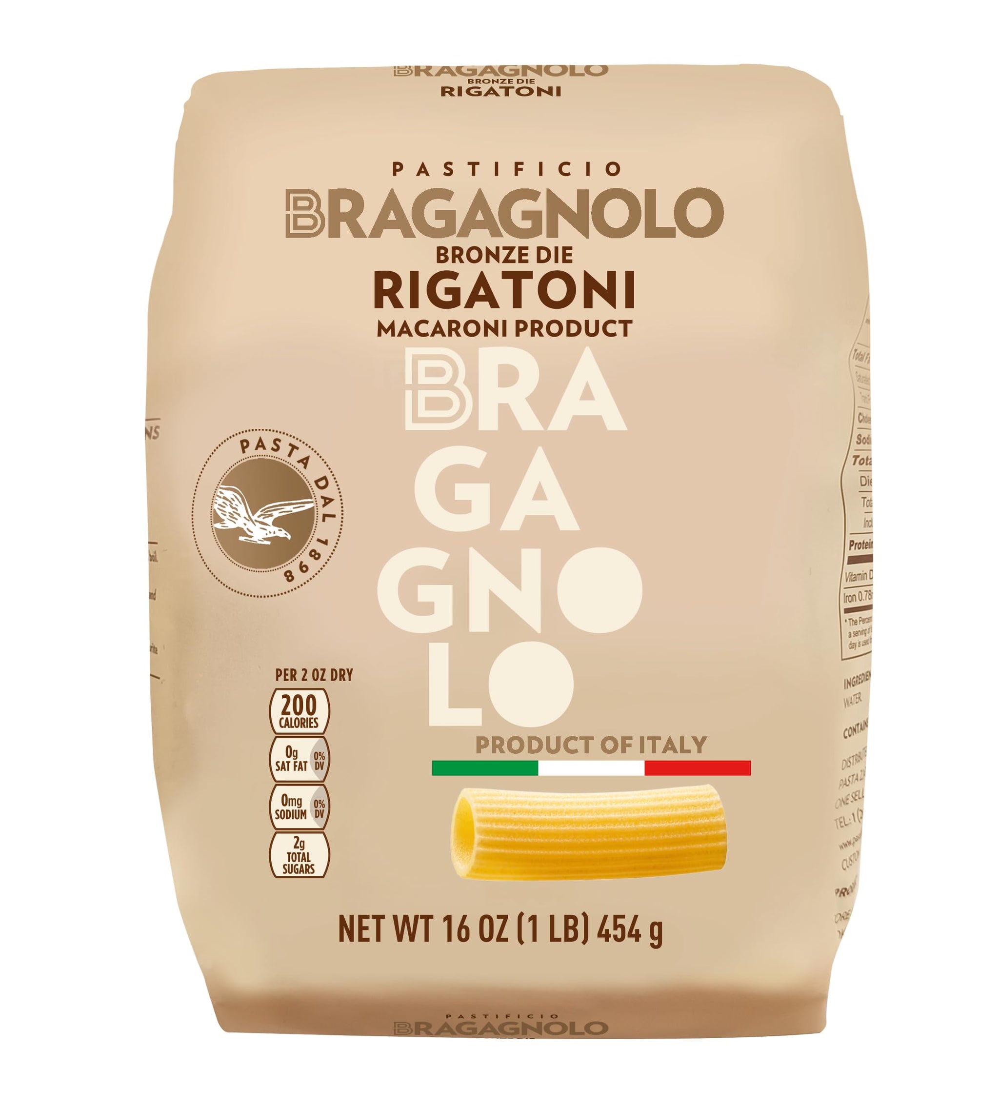 Pastificio Bragagnolo, Rigatoni 843 Bronze-Drawn, 100% Italian Pasta, Made with Durum Wheat Semolina Flour, Non GMO (1 Pound Bag) - Consistently al