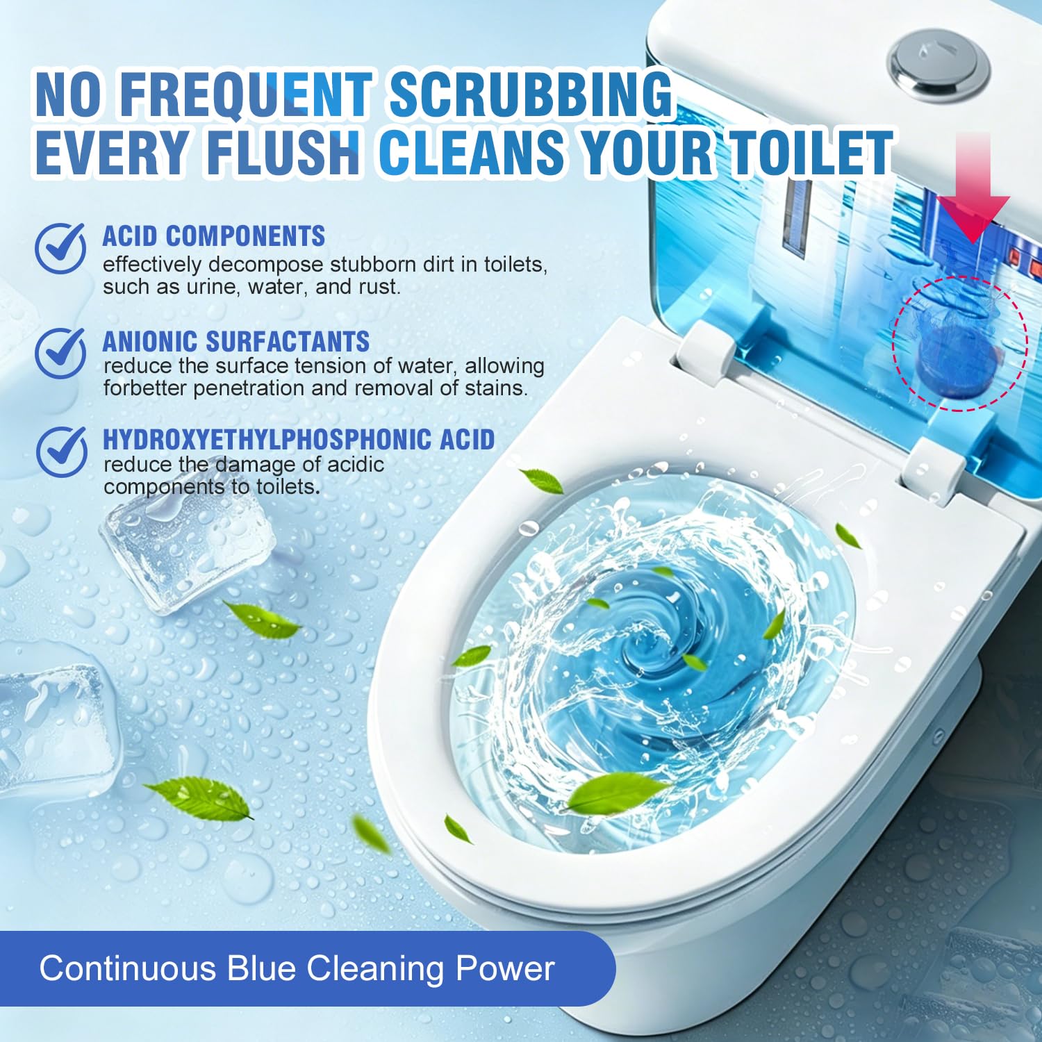 12 Tablets Toilet Bowl Cleaner Tablets for Tank - Automatic Toilet Tank Cleaner Tablets, Blue Toilet Tablets for Hard Water & Toilet Ring Removal