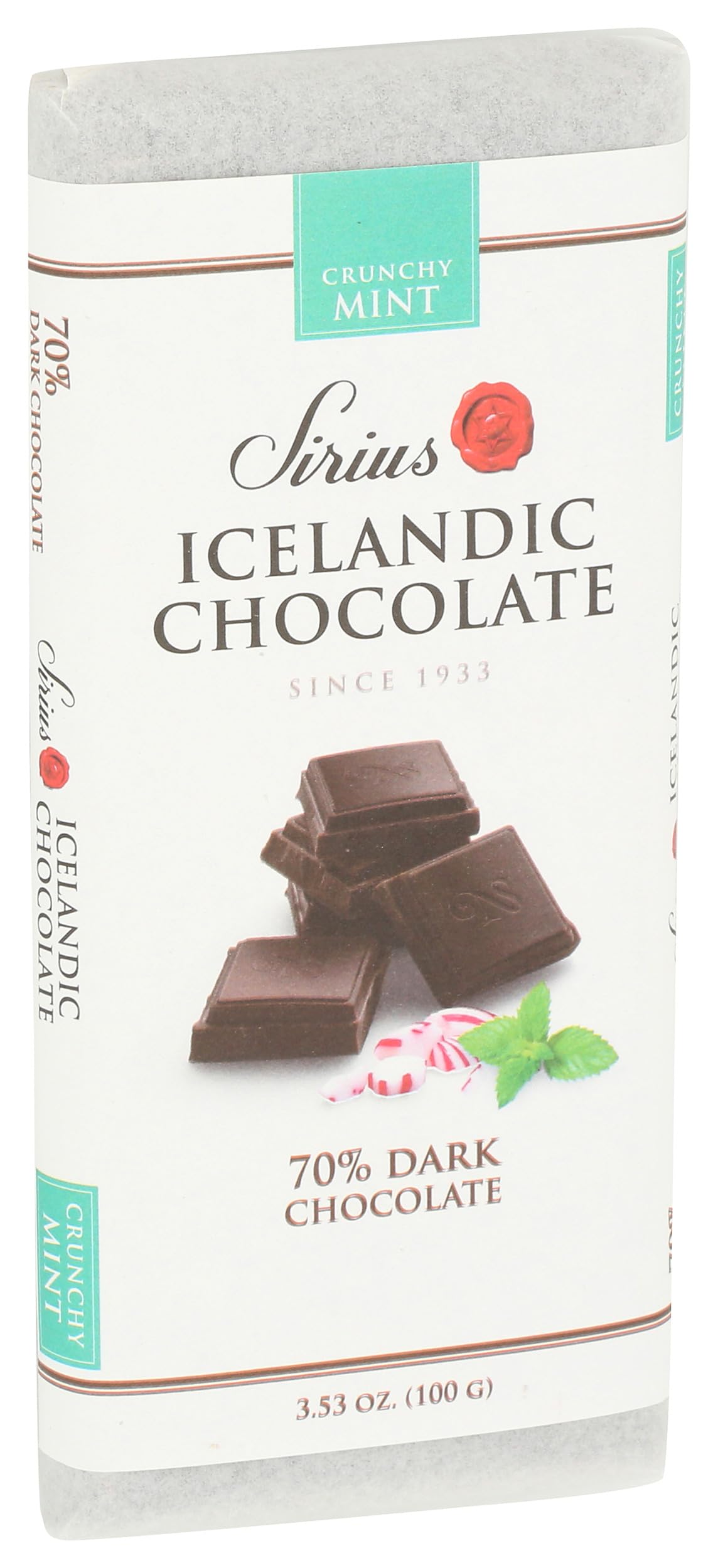 Noi Sirius Bar Chocolate Dark 70% Crunchy Mint 3.53 Ounce