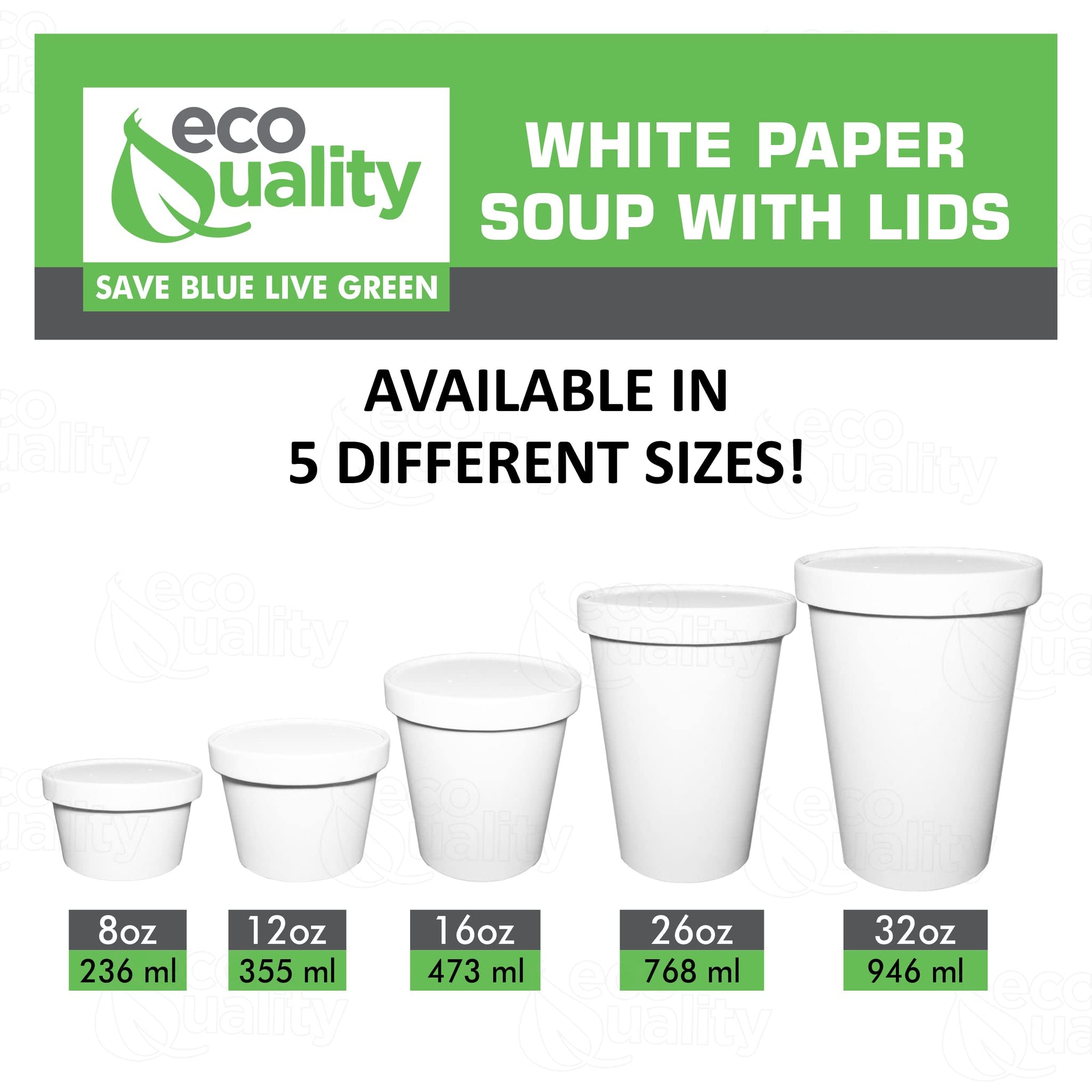 Disposable White Paper Soup Containers with Lids - Paper Ice Cream Cups - Disposable Dessert Bowls, Frozen Yogurt Cups - Food Storage Containers