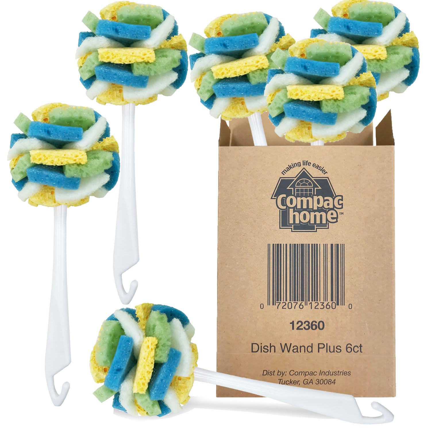 Compac Home Dish SpongeWand Plus Tri Surface Scrubbing Sponge with Cello Foam Scour Sponge Petals, Cleans Dishes, Glassware 360 Scrubber Pads