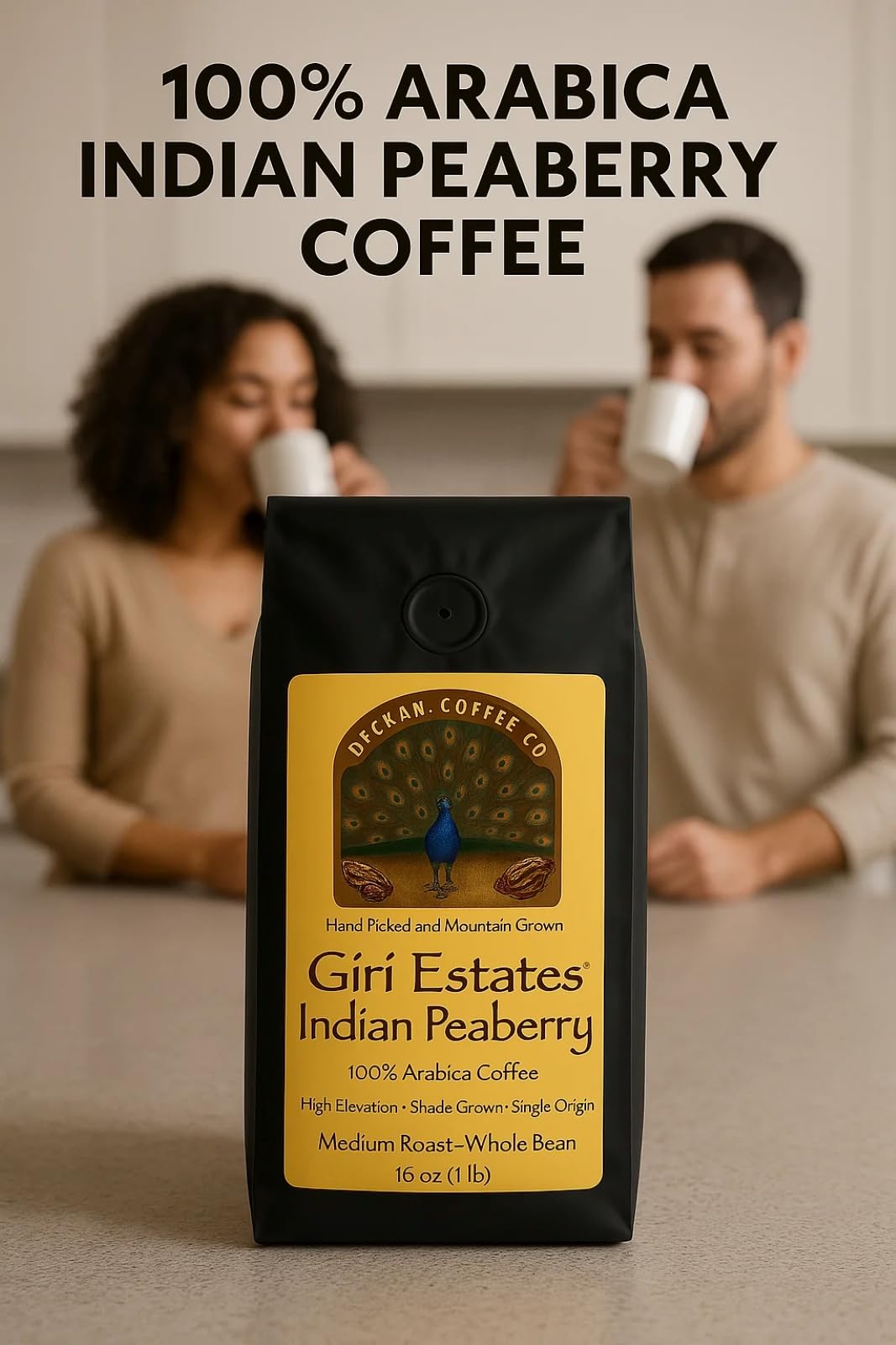 Indian Peaberry Whole Bean Coffee - Freshly Roasted Premium Arabica Coffee Beans - Gourmet Coffee from India- Giri Estates(TM)