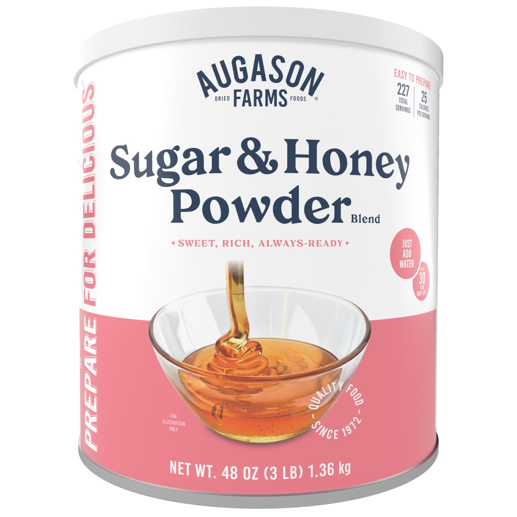 Sugar and Honey Powder Mix Can Emergency Food Supply, 227 Servings, 30 Year Shelf Life - Dry Honey and Sugar Powder Blend Sweetener for Baking