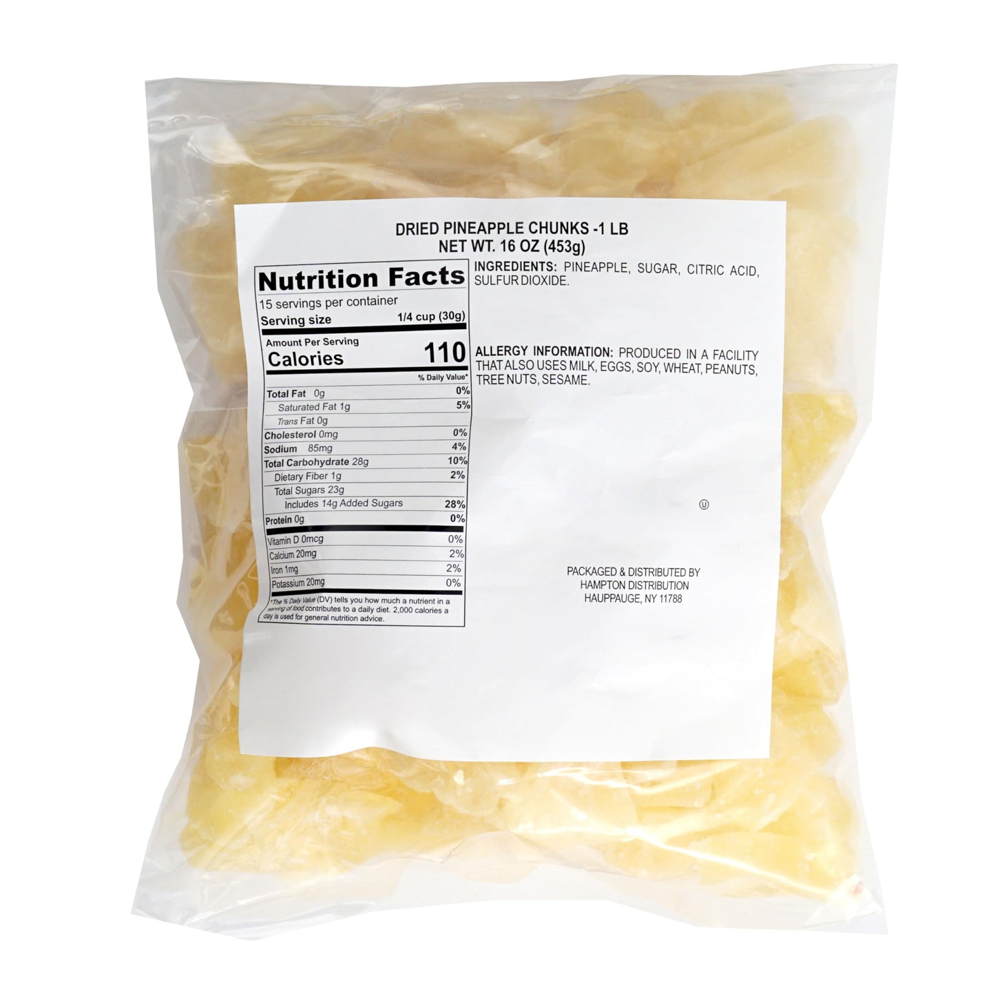 Dried Pineapple Chunks, 1 Pound Bag, The Hampton Popcorn & Candy Company