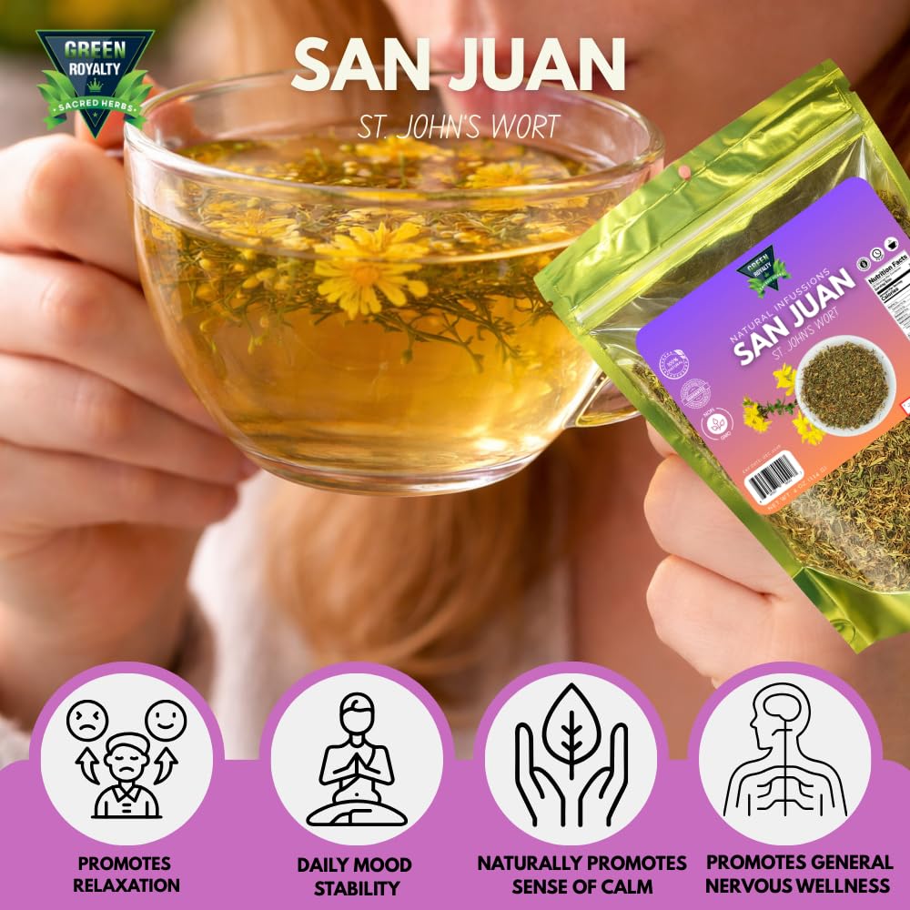 GREEN ROYALTY Te Herbal Hierba de San Juan 4oz - Herbal Tea (St. John's Wort Flower Tea), Stand Up Resealable Bag, 100% All Natural Fresh Tea