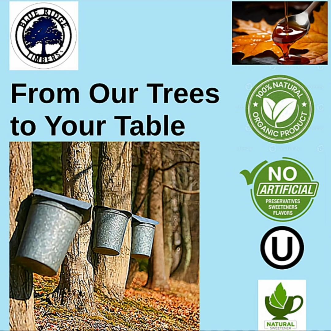 BLUE RIDGE TIMBERS Pure Grade A Maple Syrup, 100% Natural, Organic USA Harvested from our trees to your kitchen table