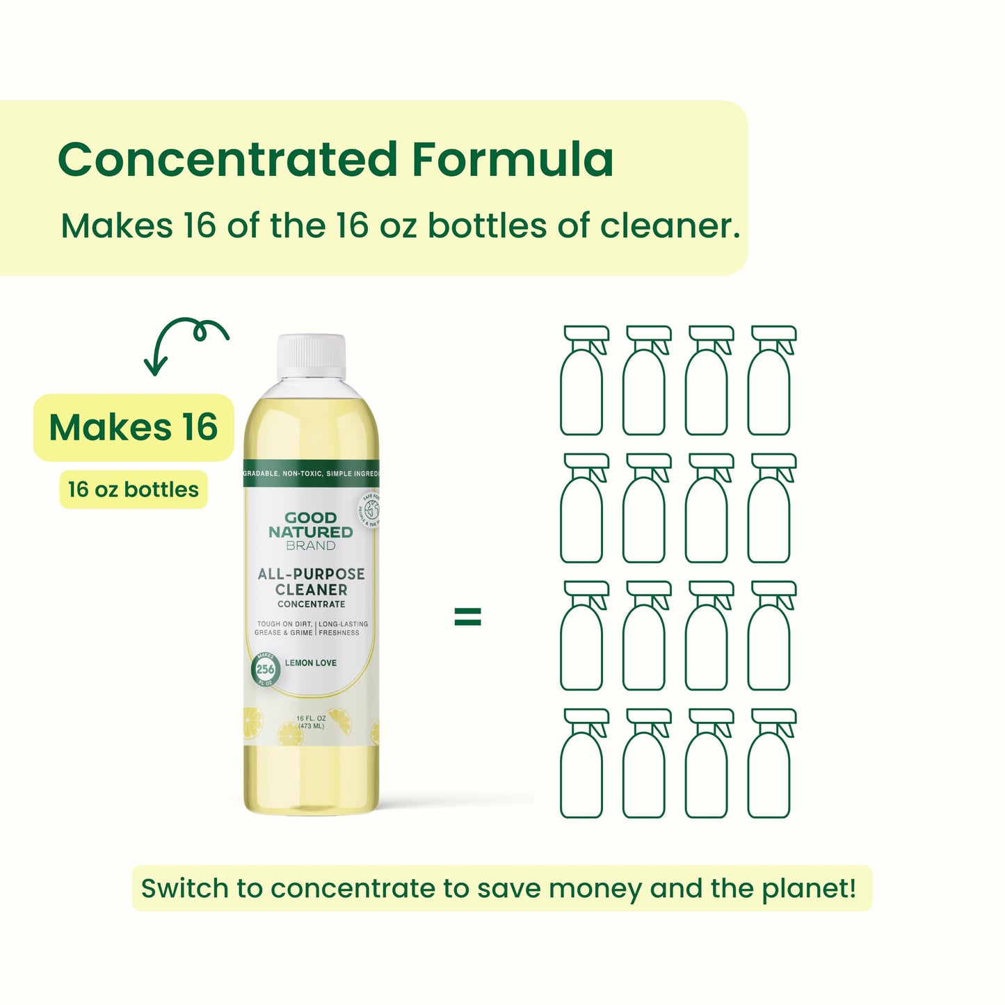 Good Natured Brand All-Purpose Cleaner Concentrate | Multi-Surface Cleaner | Natural Lemon Essential Oil | Multipurpose Cleaner Concentrate All