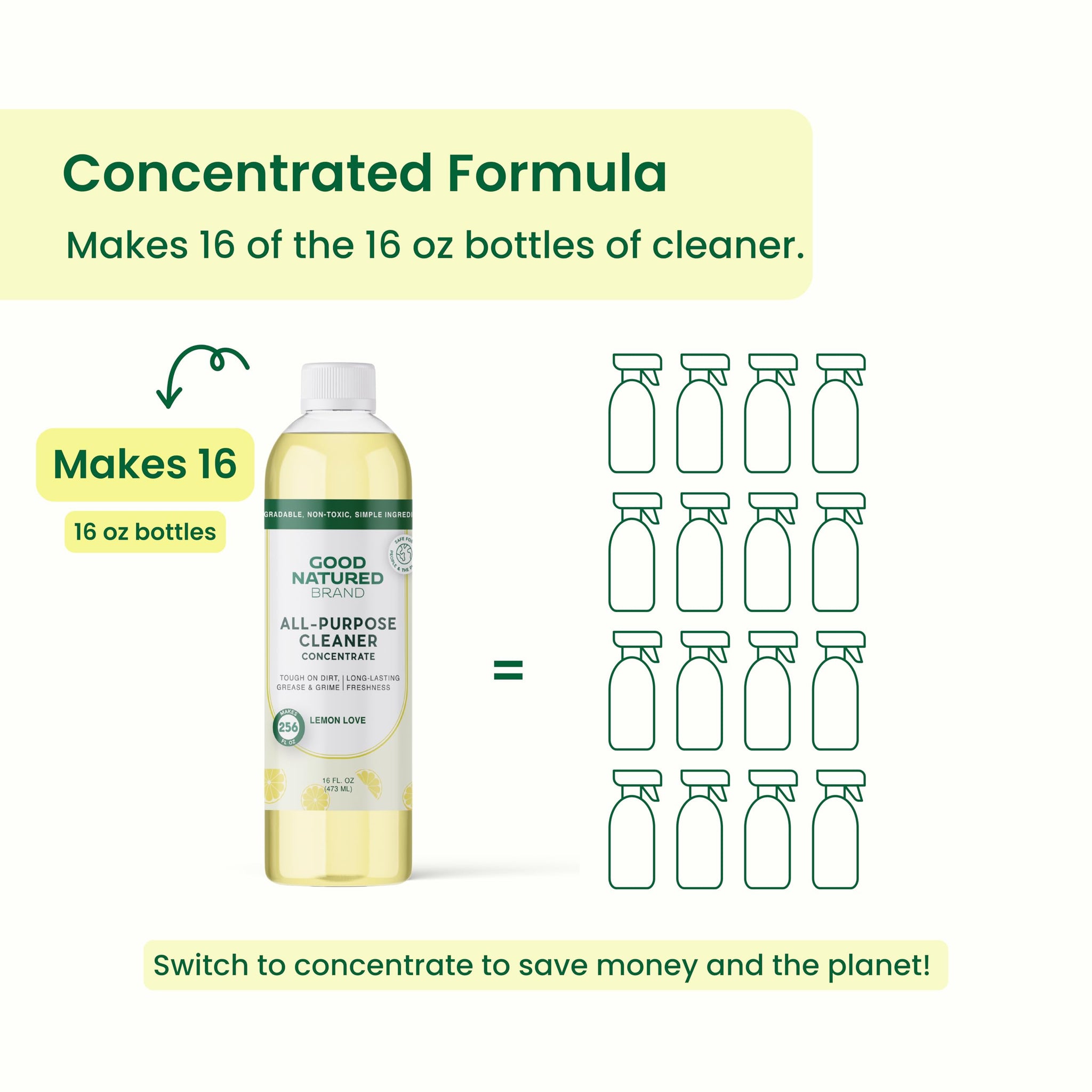 Good Natured Brand All-Purpose Cleaner Concentrate | Multi-Surface Cleaner | Natural Lemon Essential Oil | Multipurpose Cleaner Concentrate All