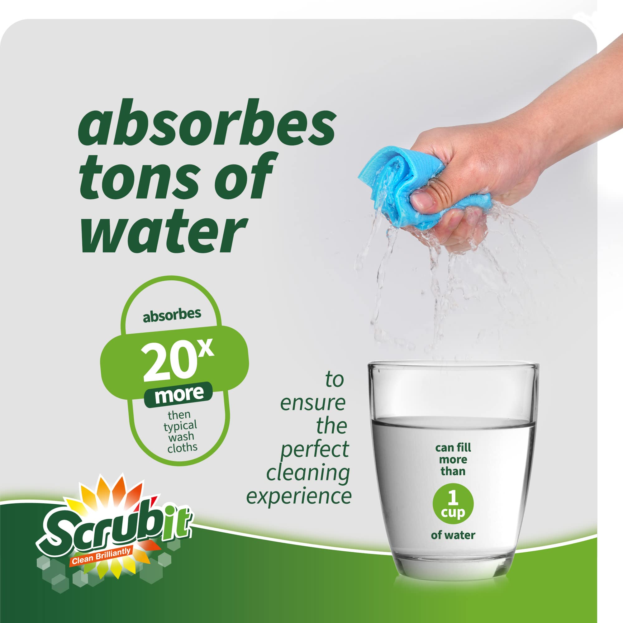 SCRUBIT Swedish Dishcloths for Kitchen - 8 Pack - Ultra Absorbent Paper Towels for Kitchen, Washing Dishes, and More - Reusable Cellulose Sponge
