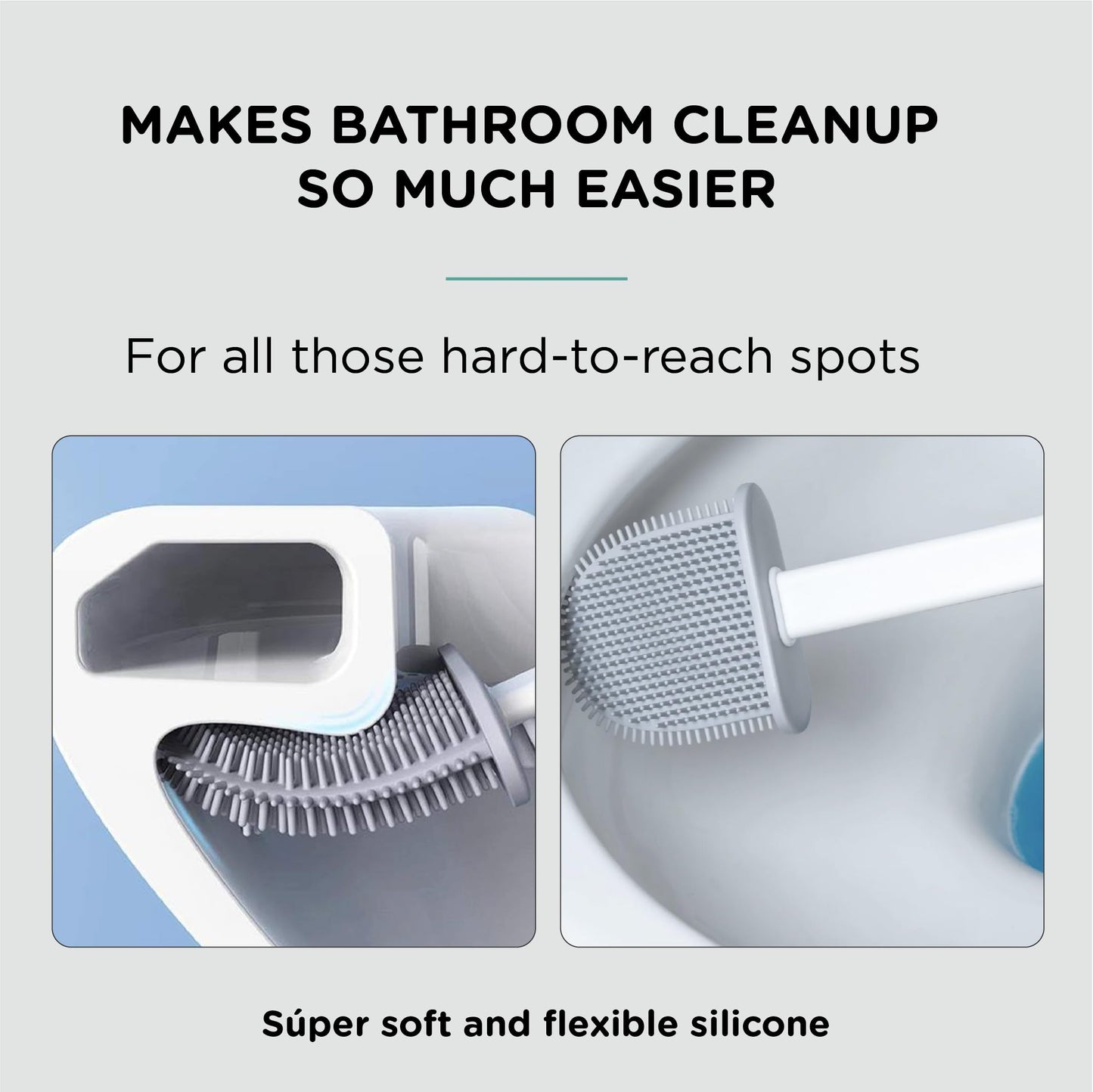 Silicone Toilet Brush and Holder Set with 2 Toilet Bowl Brushes, Ventilation Slots Base