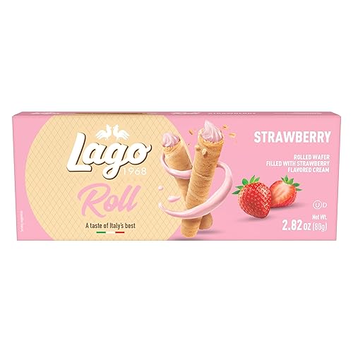 Gastone Lago Strawberry Wafer Rolls, 2.82 oz - Crispy Rolled Wafers with Smooth Strawberry Cream Filling, Light & Crunchy Snack