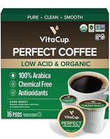 VitaCup Perfect Low Acid Coffee Pods, USDA Organic & Fair Trade, Mycotoxin Free, Dark Roast Guatemala Single Origin, Clean & Pure Single Serve Pod