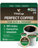 VitaCup Perfect Low Acid Coffee Pods, USDA Organic & Fair Trade, Mycotoxin Free, Dark Roast Guatemala Single Origin, Clean & Pure Single Serve Pod