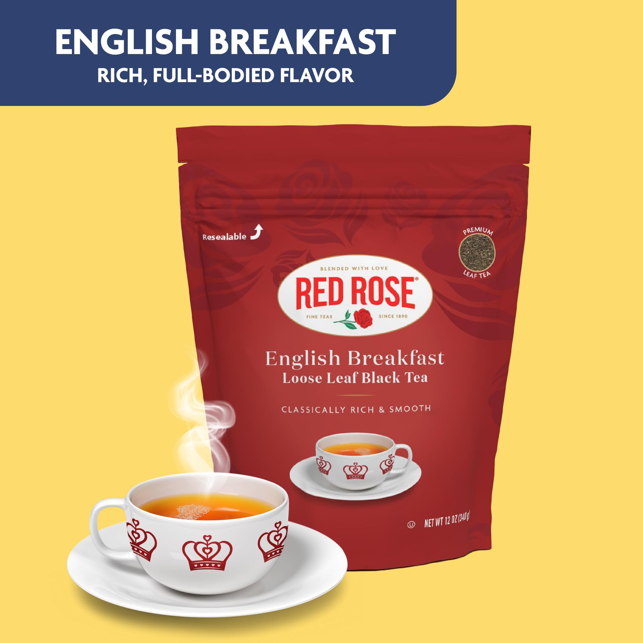 Red Rose English Breakfast, Loose Leaf Black Tea, 12 oz