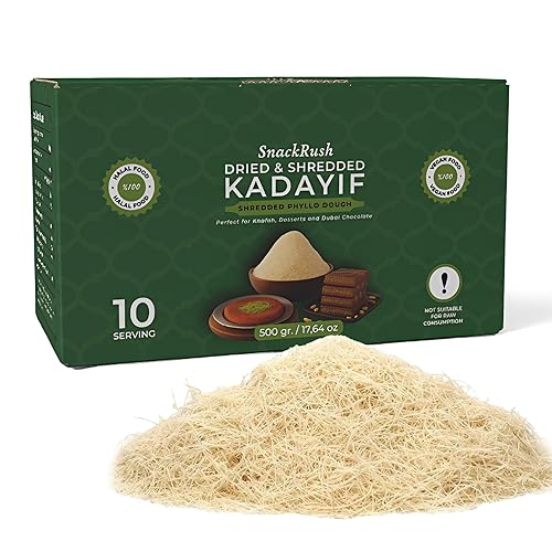 SnackRush Dried & Chopped Kadayif - Shredded Phyllo Dough 500g (1.1lb) | Perfect for Kunafa, Knafeh, Dubai Chocolate, Pistachio Cream Desserts