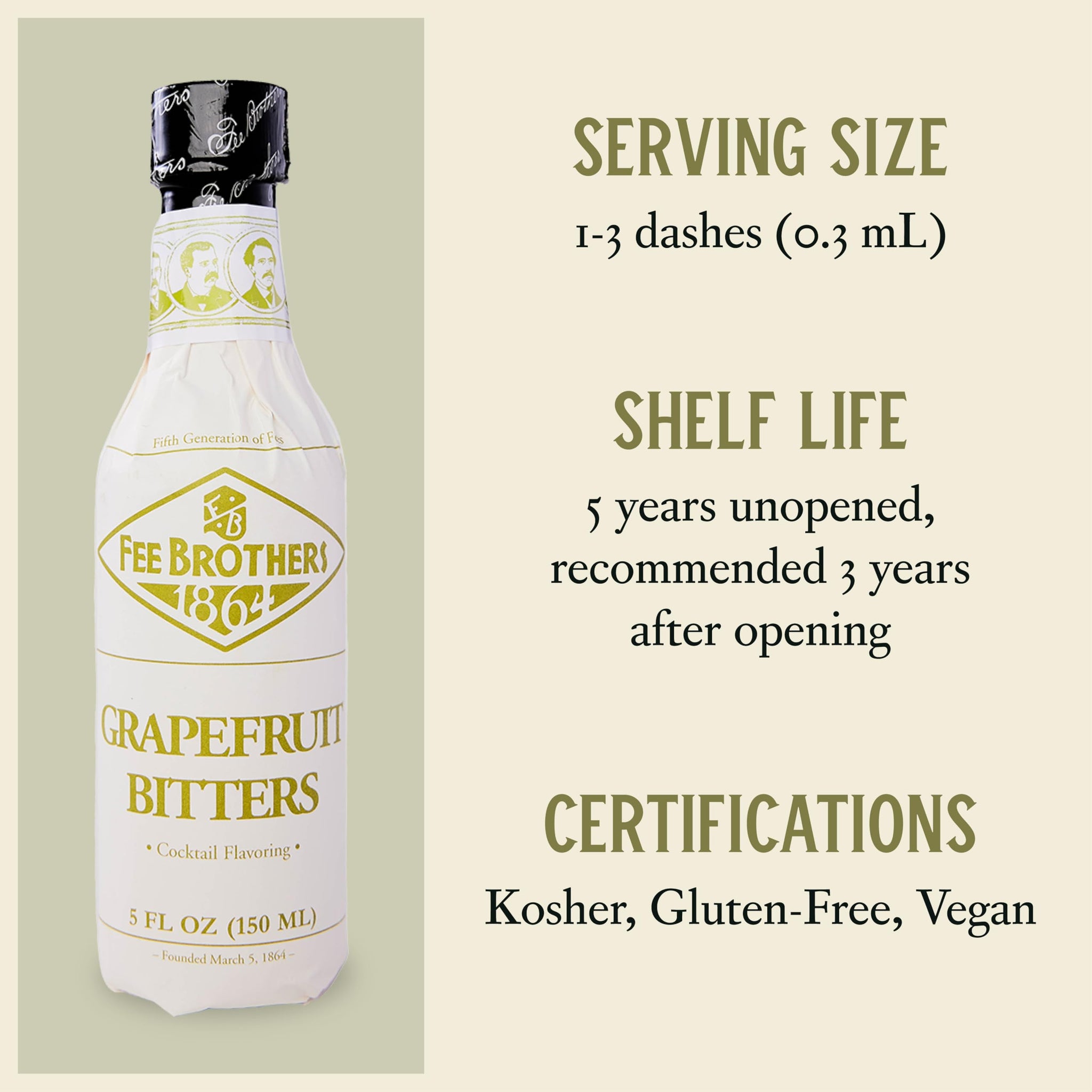 Fee Brothers Grapefruit Cocktail Bitters - Aromatic Cocktail Mixer & Concentrated Flavoring, Gluten Free, Vegan-Friendly, 5 fl oz