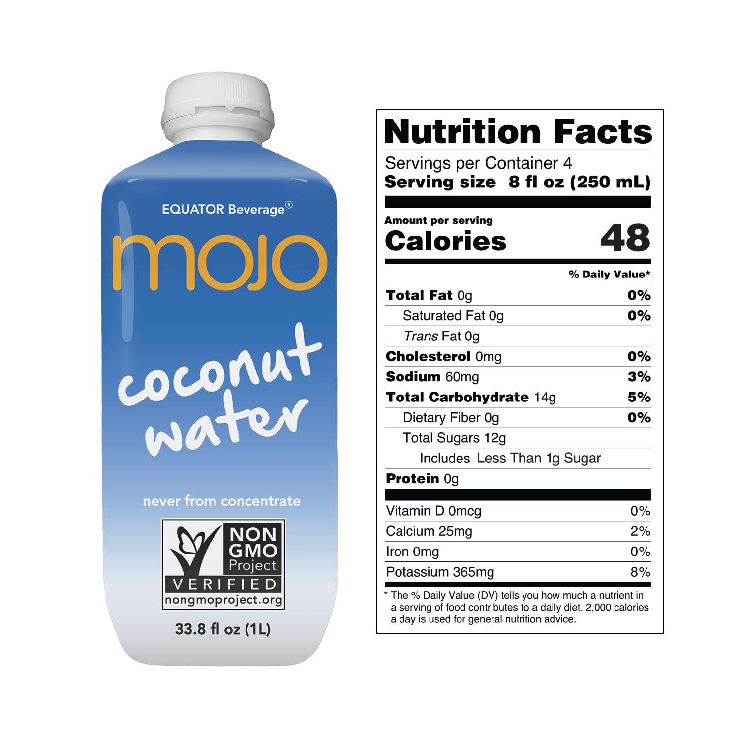 MOJO Coconut Water | Hydration Drink & Sports Drink | Electrolytes Beverage | Vitamin B & C | Hydration Drink for Skin & Body | 33.8 Oz (Pack Of 6)