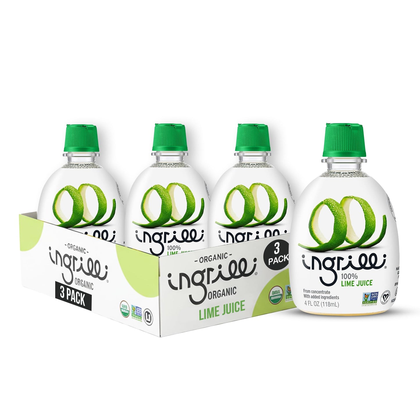 Ingrilli 100% Lime Juice from Concentrate, 4 Fl Oz Squeeze Bottles (Pack of 3)