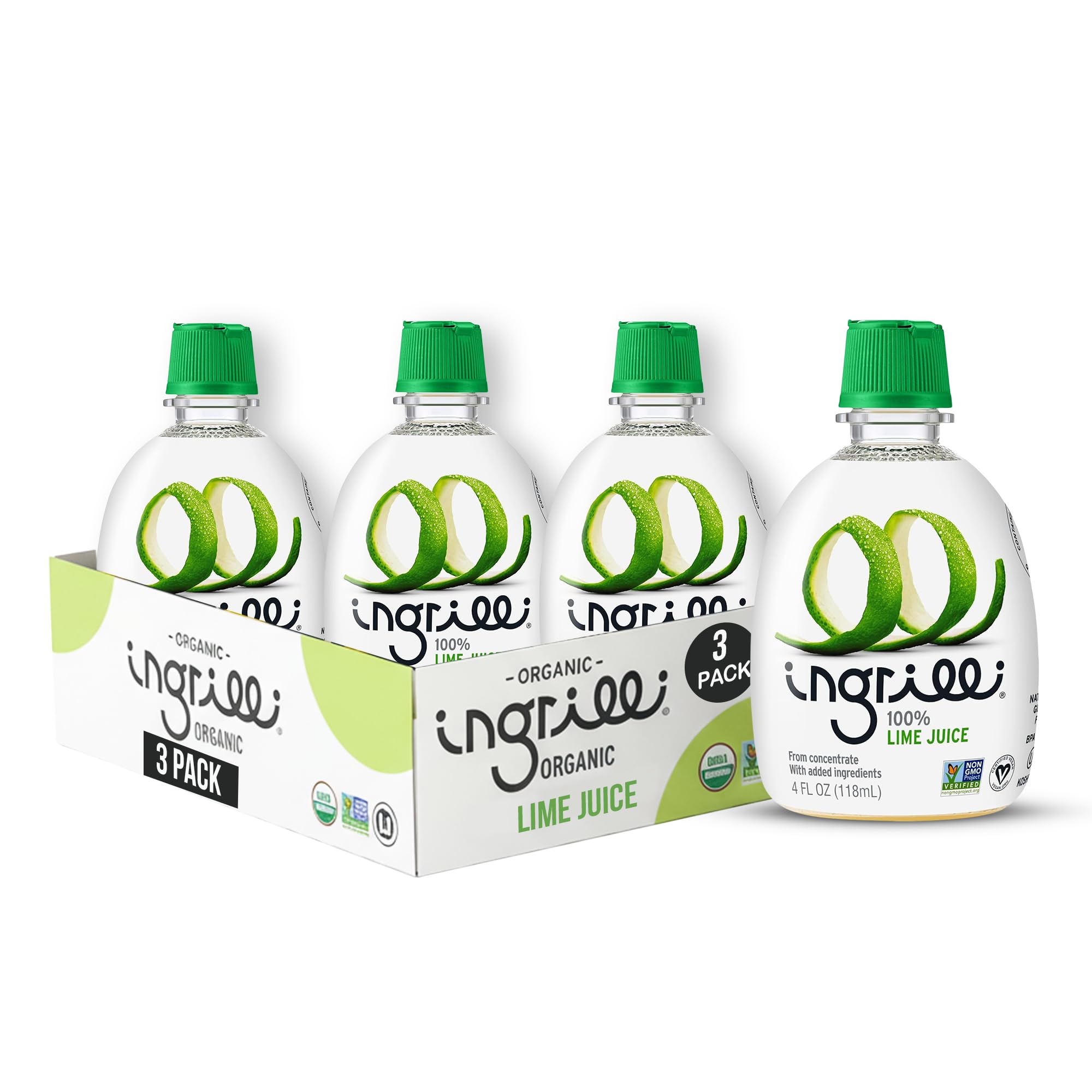 Ingrilli 100% Lime Juice from Concentrate, 4 Fl Oz Squeeze Bottles (Pack of 3)